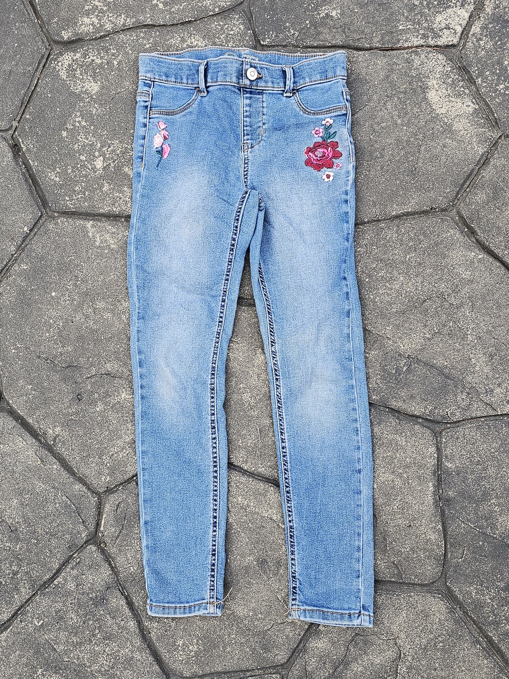 wonder nation Light Blue Skinny Jeans with Pink Rose Embroidery